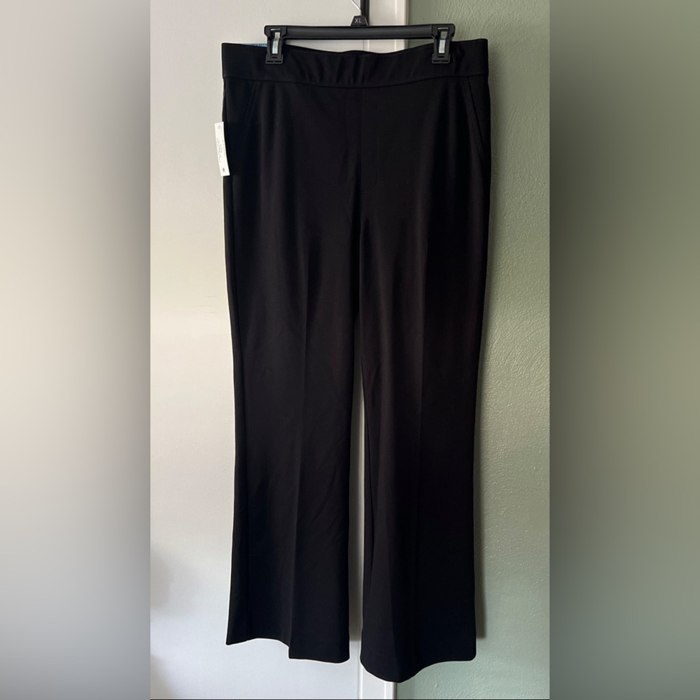 Nine West Pants Womens LG Black Ponte Flare Stretch Knitted Comfort Pull On NWT
